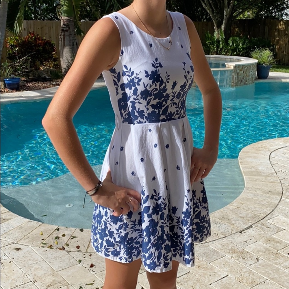Beautiful navy blue and white pleated dress